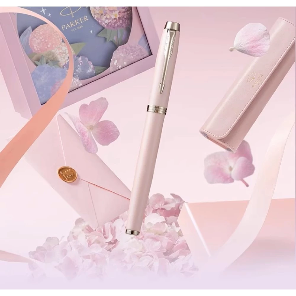 IM Pink Fantasy Gold Trim Pearl Pen + Hydrangea Floral Gift Box
