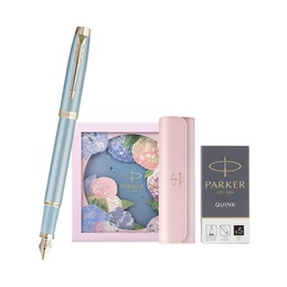 IM Blue Elf Gold Trim Fountain Pen + Hydrangea Floral Gift Box