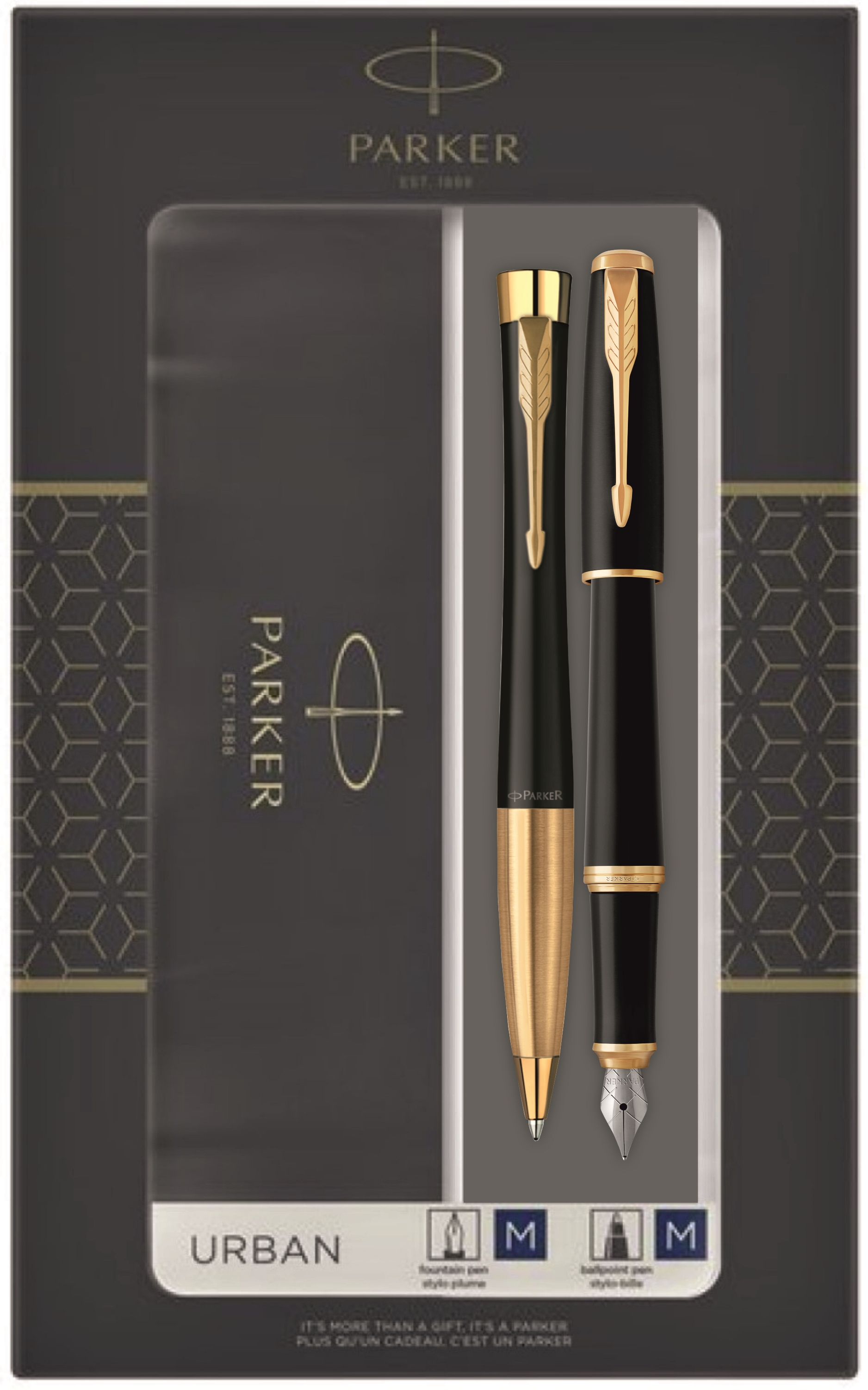 Набор: шариковая + перьевая ручки Parker Urban Core FK200, Muted Black GT (Перо M)